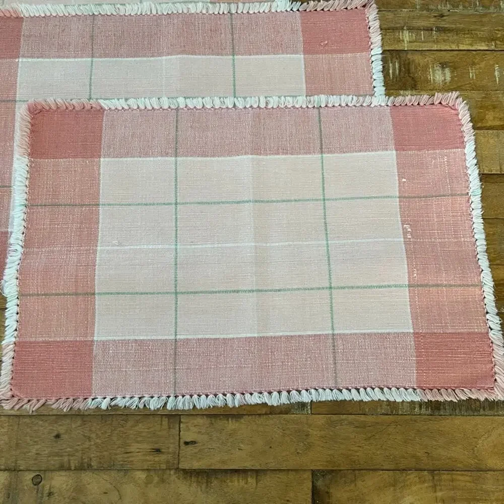 Set of 4 Pink Checkered Cloth Cotton Placemats 11.5